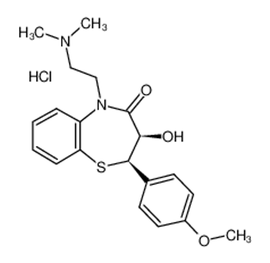 Picture of (2S,3S)-5-[2-(dimethylamino)ethyl]-3-hydroxy-2-(4-methoxyphenyl)-2,3-dihydro-1,5-benzothiazepin-4-one,hydrochloride