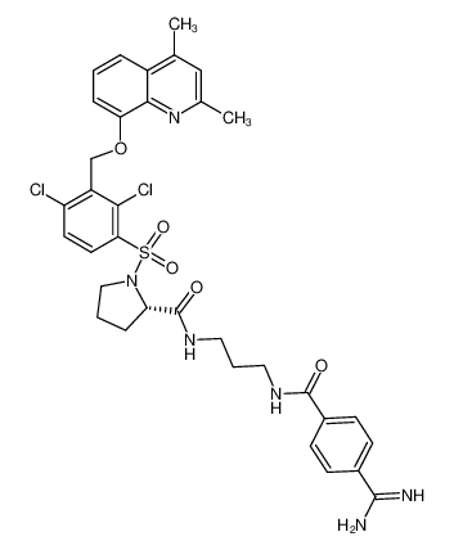 Picture of (2S)-N-[3-[(4-carbamimidoylbenzoyl)amino]propyl]-1-[2,4-dichloro-3-[(2,4-dimethylquinolin-8-yl)oxymethyl]phenyl]sulfonylpyrrolidine-2-carboxamide