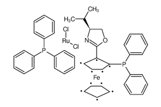 Picture of (-)-Dichloro[(4S)-4-(i-propyl)-2-{(S)-2-(diphenylphosphino)ferrocenyl}oxazoline](triphenylphosphine)ruthenium(II)