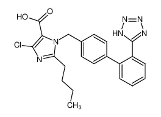 Picture of 2-butyl-5-chloro-3-[[4-[2-(2H-tetrazol-5-yl)phenyl]phenyl]methyl]imidazole-4-carboxylic acid