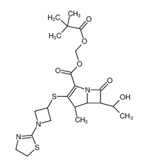 Picture of 2,2-dimethylpropanoyloxymethyl (4R,5S,6S)-3-[1-(4,5-dihydro-1,3-thiazol-2-yl)azetidin-3-yl]sulfanyl-6-[(1R)-1-hydroxyethyl]-4-methyl-7-oxo-1-azabicyclo[3.2.0]hept-2-ene-2-carboxylate
