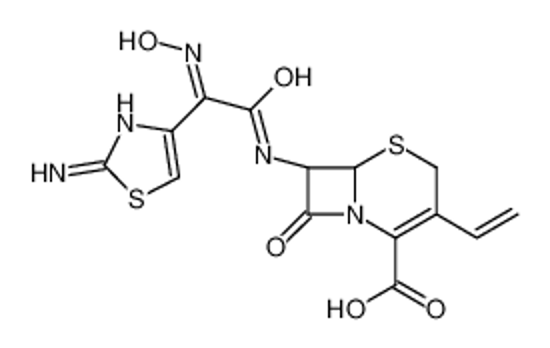 Imagem de (6R,7R)-7-[[(2E)-2-(2-amino-1,3-thiazol-4-yl)-2-hydroxyiminoacetyl]amino]-3-ethenyl-8-oxo-5-thia-1-azabicyclo[4.2.0]oct-2-ene-2-carboxylic acid