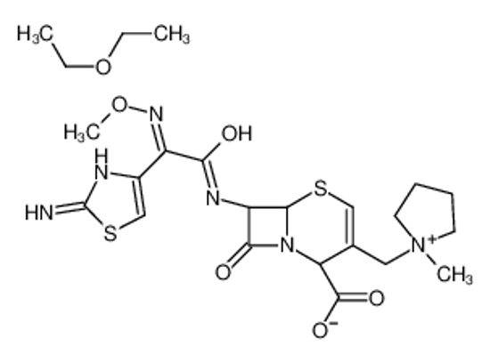 Picture of (6R,7R)-7-[[(2Z)-2-(2-amino-1,3-thiazol-4-yl)-2-methoxyiminoacetyl]amino]-3-[(1-methylpyrrolidin-1-ium-1-yl)methyl]-8-oxo-5-thia-1-azabicyclo[4.2.0]oct-3-ene-2-carboxylate,ethoxyethane