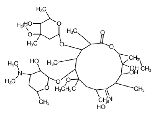 Picture of (3R,4S,5S,6R,7R,9R,10E,11S,12R,13S,14R)-6-[(2S,3R,4S,6R)-4-(dimethylamino)-3-hydroxy-6-methyloxan-2-yl]oxy-14-ethyl-12,13-dihydroxy-10-hydroxyimino-4-[(2R,4R,5S,6S)-5-hydroxy-4-methoxy-4,6-dimethyloxan-2-yl]oxy-7-methoxy-3,5,7,9,11,13-hexamethyl-oxacyclot