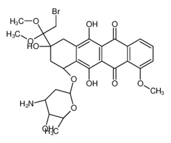 Picture of (7S,9S)-7-[(2R,4S,5S,6S)-4-amino-5-hydroxy-6-methyloxan-2-yl]oxy-9-(2-bromo-1,1-dimethoxyethyl)-6,9,11-trihydroxy-4-methoxy-8,10-dihydro-7H-tetracene-5,12-dione