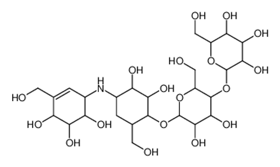 Изображение 2-[6-[2,3-dihydroxy-6-(hydroxymethyl)-4-[[4,5,6-trihydroxy-3-(hydroxymethyl)cyclohex-2-en-1-yl]amino]cyclohexyl]oxy-4,5-dihydroxy-2-(hydroxymethyl)oxan-3-yl]oxy-6-(hydroxymethyl)oxane-3,4,5-triol