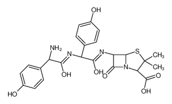 Изображение (2S,5R,6R)-6-[[(2R)-2-[[(2R)-2-amino-2-(4-hydroxyphenyl)acetyl]amino]-2-(4-hydroxyphenyl)acetyl]amino]-3,3-dimethyl-7-oxo-4-thia-1-azabicyclo[3.2.0]heptane-2-carboxylic acid