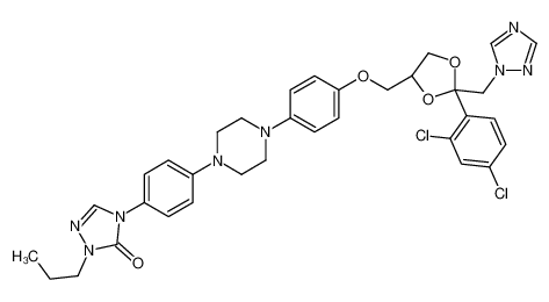 Picture of 4-[4-[4-[4-[[(2R,4S)-2-(2,4-dichlorophenyl)-2-(1,2,4-triazol-1-ylmethyl)-1,3-dioxolan-4-yl]methoxy]phenyl]piperazin-1-yl]phenyl]-2-propyl-1,2,4-triazol-3-one