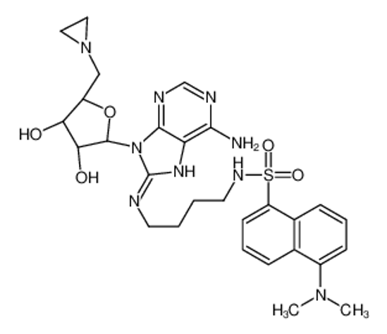 Picture of N-[4-[[6-amino-9-[(2R,4R,5R)-5-(aziridin-1-ylmethyl)-3,4-dihydroxyoxolan-2-yl]purin-8-yl]amino]butyl]-5-(dimethylamino)naphthalene-1-sulfonamide