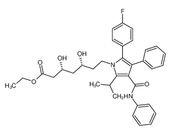 Picture of (3R,5R)-ethyl 7-(2-(4-fluorophenyl)-5-isopropyl-3-phenyl-4-phenylcarbamoyl-1H-pyrrol-1-yl)-3,5-dihydroxyheptanoate