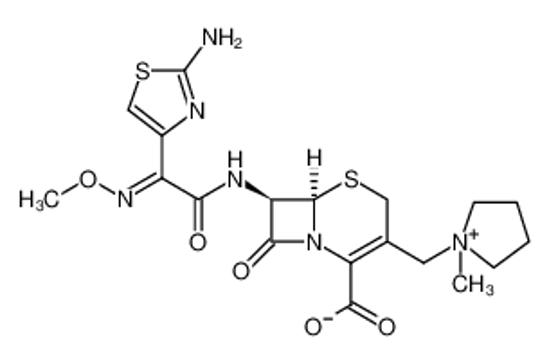 Imagem de Pyrrolidinium, 1-[[(6R,7R)-7-[[(2E)-2-(2-amino-4-thiazolyl)-2-(methoxyimino)acetyl]amino]-2-carboxy-8-oxo-5-thia-1-azabicyclo[4.2.0]oct-2-en-3-yl]methyl]-1-methyl-, inner salt