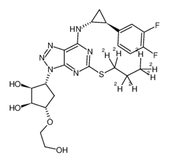 Picture of (1S,2S,3R,5S)-3-(7-((1R,2S)-2-(3,4-difluorophenyl)cyclopropylamino)-5-(d7-propylthio)-3H-[1,2,3]triazolo[4,5-d]pyrimidin-3-yl)-5-(2-hydroxyethoxy)cyclopentane-1,2-diol