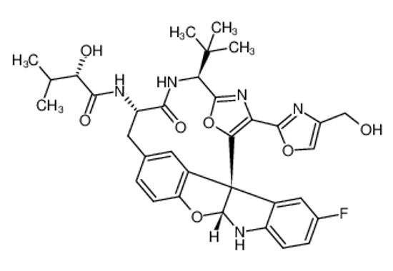 Picture of (2S)‐N‐((3S,6S)‐3‐(tert‐butyl)‐19‐fluoro‐24‐(4‐(hydroxymethyl)oxazol‐2‐yl)‐5‐oxo‐15a,110bdihydro‐16H‐4‐aza‐1(10b,2)‐benzofuro[2,3‐b]indola‐2(5,2)‐oxazolacycloheptaphane‐6‐yl)‐2‐hydroxy‐3‐methylbutanamide