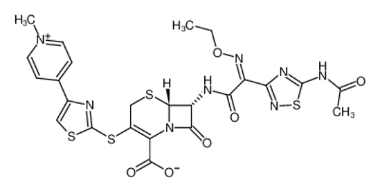Picture of (6R,7R)-7-((Z)-2-(5-acetamido-1,2,4-thiadiazol-3-yl)-2-(ethoxyimino)acetamido)-3-((4-(1-methylpyridin-1-ium-4-yl)thiazol-2-yl)thio)-8-oxo-5-thia-1-azabicyclo[4.2.0]oct-2-ene-2-carboxylate