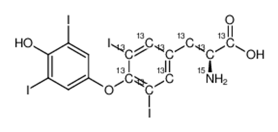 Picture of (S)-2-(amino-15N)-3-(4-(4-hydroxy-3,5-diiodophenoxy)-3,5-diiodophenyl-1,2,3,4,5,6-13C6)propanoic-1,2,3-13C3 acid