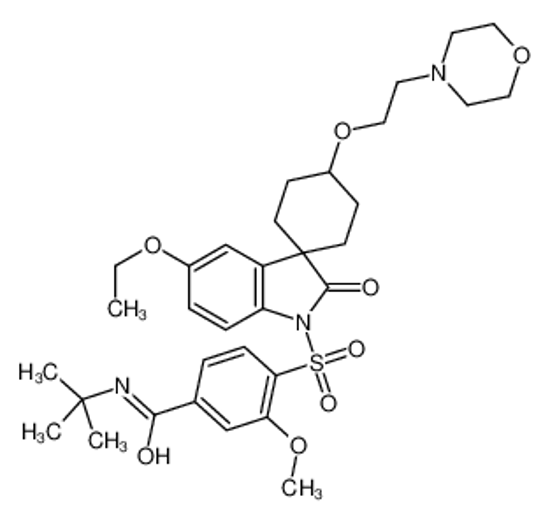 Picture of N-tert-butyl-4-[5'-ethoxy-4-(2-morpholin-4-ylethoxy)-2'-oxospiro[cyclohexane-1,3'-indole]-1'-yl]sulfonyl-3-methoxybenzamide