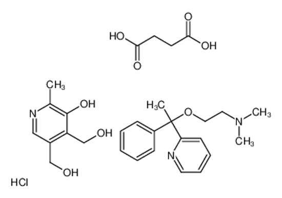 Picture of 4,5-bis(hydroxymethyl)-2-methyl-pyridin-3-ol, N,N-dimethyl-2-[1-p henyl-1-(2-pyridyl)ethoxy]ethanamine, succinic acid, hydrochlorid e