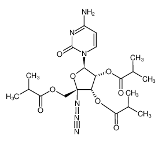 Picture of isobutyric acid (2R,3S,4R,5R)-5-(4-amino-2-oxo-2H-pyrimidin-1-yl)-2-azido-4-isobutyryloxy-2-isobutyryloxymethyltetrahydrofuran-3-yl ester