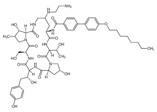 Picture of 1-[4-[(2-aminoethyl)amino]-N-2-[[4'-(octyloxy)[1,1'-biphenyl]-4-yl]carbonyl]-L-ornithine]-4-[4-(4-hydroxyphenyl)-L-threonine]-5-L-serine echinocandin B