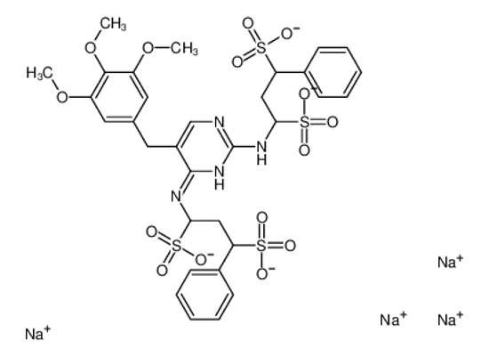 Picture of tetrasodium,1-phenyl-3-[[2-[(3-phenyl-1,3-disulfonatopropyl)amino]-5-[(3,4,5-trimethoxyphenyl)methyl]pyrimidin-4-yl]amino]propane-1,3-disulfonate