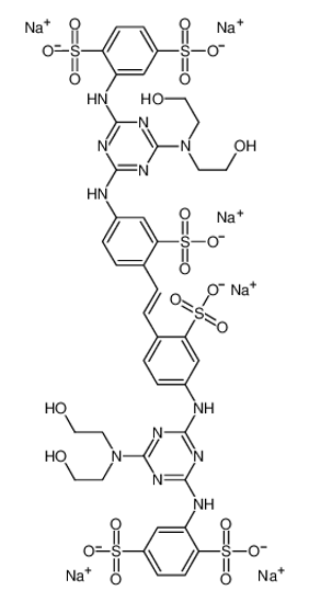 Picture of hexasodium 2-[[4-(bis(2-hydroxyethyl)amino)-6-[[4-[(E)-2-[4-[[4-(bis(2 -hydroxyethyl)amino)-6-[(2,5-disulfonatophenyl)amino]-1,3,5-triazin-2- yl]amino]-2-sulfonato-phenyl]ethenyl]-3-sulfonato-phenyl]amino]-1,3,5- triazin-2-yl]amino]benzene-1,4-disulfonate