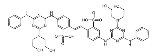 Изображение 4,4'-bis({4-anilino-6-[bis(2-hydroxyethyl)amino]-1,3,5-triazin-2-yl}amino)stilbene-2,2'-disulfonic acid