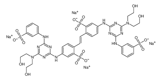 Picture of disodium,5-[[4-[bis(2-hydroxyethyl)amino]-6-(3-sulfonatoanilino)-1,3,5-triazin-2-yl]amino]-2-[(E)-2-[4-[[4-[bis(2-hydroxyethyl)amino]-6-(3-sulfonatoanilino)-1,3,5-triazin-2-yl]amino]-2-sulfonatophenyl]ethenyl]benzenesulfonate