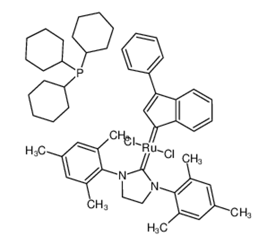Picture of [1,3-bis(2,4,6-trimethylphenyl)imidazolidin-2-ylidene]-dichloro-(3-phenylinden-1-ylidene)ruthenium,tricyclohexylphosphane