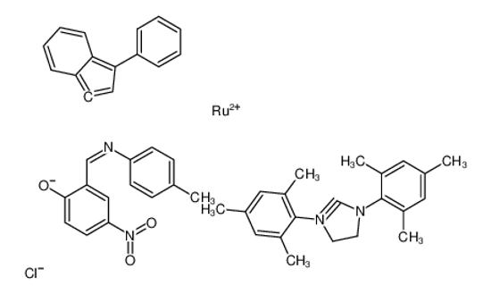 Picture of Chloro(1,3-dimesityl-2-imidazolidinylidene)(2-{(E)-[(4-methylphen yl)imino]methyl}-4-nitrophenolato-κO)(3-phenyl-1H-inden-1-ylidene )ruthenium