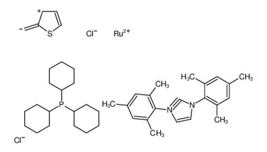 Picture of [1,3-bis(2,4,6-trimethylphenyl)imidazol-2-ylidene]-dichloro-(thiophen-2-ylmethylidene)ruthenium,tricyclohexylphosphane