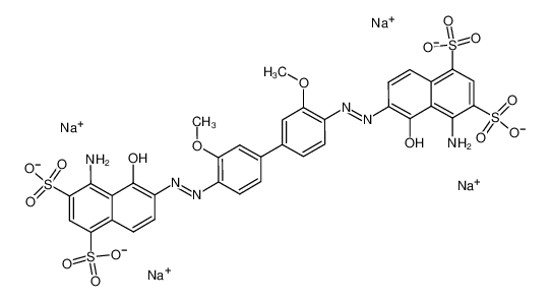 Picture of Chicago Sky Blue 6B,6,6'-[(3,3-Dimethoxy[1,1'-biphenyl]-4,4'-diyl)bis(azo)]bis[4-amino-5-hydroxy-1,3-napthalenedisulphonicacid]tetrasodiumsalt