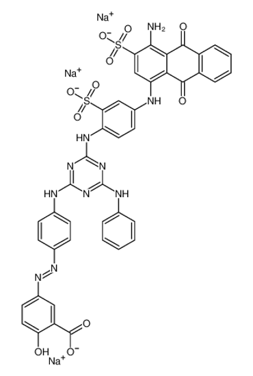 Picture of Benzoic acid, 5-4-4-4-(4-amino-9,10-dihydro-9,10-dioxo-3-sulfo-1-anthracenyl)amino-2-sulfophenylamino-6-(phenylamino)-1,3,5-triazin-2-ylaminophenylazo-2-hydroxy-, trisodium salt