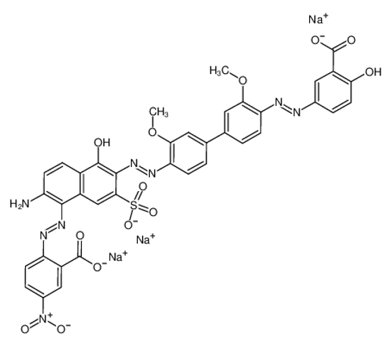 Picture of trisodium,2-[[(6E)-2-amino-6-[[4-[4-[(2Z)-2-(3-carboxylato-4-oxocyclohexa-2,5-dien-1-ylidene)hydrazinyl]-3-methoxyphenyl]-2-methoxyphenyl]hydrazinylidene]-5-oxo-7-sulfonatonaphthalen-1-yl]diazenyl]-5-nitrobenzoate