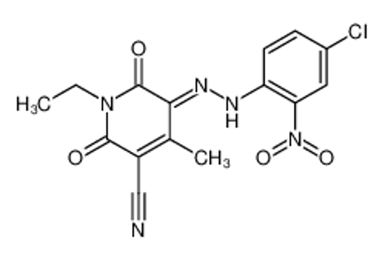 Picture of (5E)-5-[(4-Chloro-2-nitrophenyl)hydrazono]-1-ethyl-4-methyl-2,6-d ioxo-1,2,5,6-tetrahydro-3-pyridinecarbonitrile