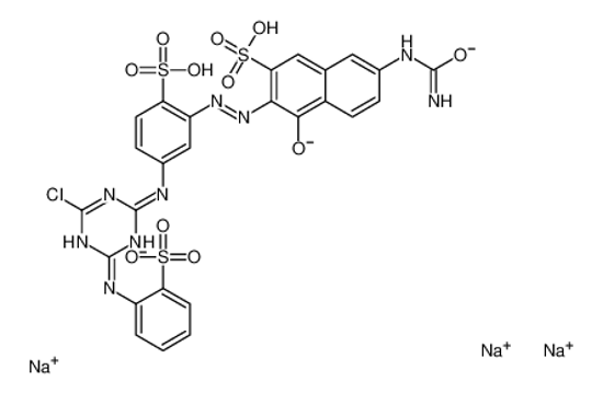 Picture of Trisodium 7-(carbamoylamino)-3-{[5-({4-chloro-6-[(2-sulfonatophen yl)amino]-1,3,5-triazin-2-yl}amino)-2-sulfonatophenyl]diazenyl}-4 -hydroxy-2-naphthalenesulfonate