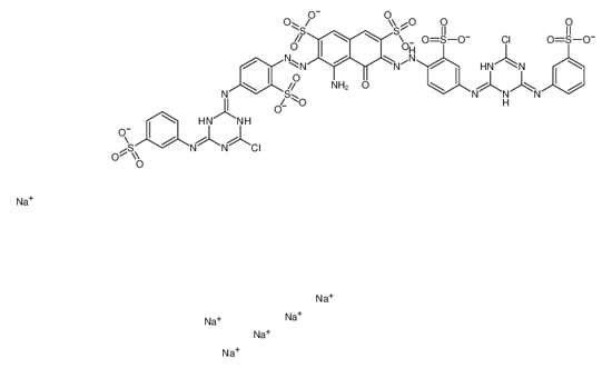 Imagem de hexasodium,4-amino-3-[[4-[[4-chloro-6-(3-sulfonatoanilino)-1,3,5-triazin-2-yl]amino]-2-sulfonatophenyl]diazenyl]-6-[[4-[[4-chloro-6-(3-sulfonatoanilino)-1,3,5-triazin-2-yl]amino]-2-sulfonatophenyl]hydrazinylidene]-5-oxonaphthalene-2,7-disulfonate