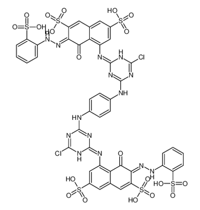 Изображение (3Z)-5-[[4-chloro-6-[4-[[4-chloro-6-[[(7Z)-8-oxo-3,6-disulfo-7-[(2-sulfophenyl)hydrazinylidene]naphthalen-1-yl]amino]-1,3,5-triazin-2-yl]amino]anilino]-1,3,5-triazin-2-yl]amino]-4-oxo-3-[(2-sulfophenyl)hydrazinylidene]naphthalene-2,7-disulfonic acid
