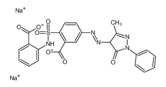 Picture of disodium,2-[(2-carboxylatophenyl)sulfamoyl]-5-[(3-methyl-5-oxo-1-phenyl-4H-pyrazol-4-yl)diazenyl]benzoate