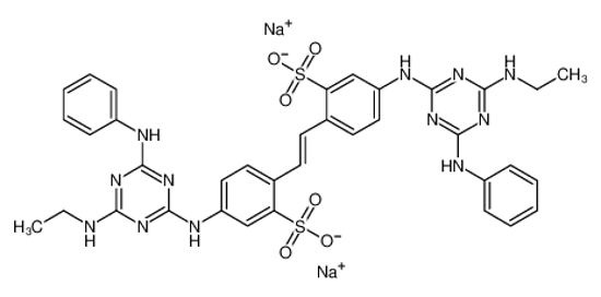 Picture of disodium,5-[[4-anilino-6-(ethylamino)-1,3,5-triazin-2-yl]amino]-2-[2-[4-[[4-anilino-6-(ethylamino)-1,3,5-triazin-2-yl]amino]-2-sulfonatophenyl]ethenyl]benzenesulfonate