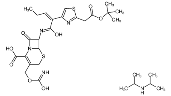 Изображение diisopropylamine 7-((2-(2-(2-(tert-butoxy)-2-oxoethyl)thiazol-4-yl)-1-oxidopent-2-en-1-ylidene)amino)-3-((iminooxidomethoxy)methyl)-8-oxo-5-thia-1-azabicyclo[4.2.0]oct-2-ene-2-carboxylate