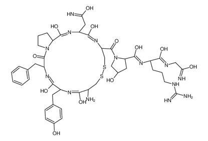 Picture of (2S,4R)-1-[(3R,6S,9R,14R,17S,20S)-9-amino-17-(2-amino-2-oxoethyl)-3-benzyl-6-[(4-hydroxyphenyl)methyl]-2,5,8,16,19-pentaoxo-11,12-dithia-1,4,7,15,18-pentazabicyclo[18.3.0]tricosane-14-carbonyl]-N-[(2S)-1-[(2-amino-2-oxoethyl)amino]-5-(diaminomethylideneam