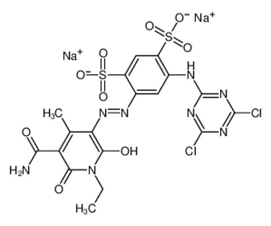 Picture of disodium 4-[[5-(aminocarbonyl)-1-ethyl-1,6-dihydro-2-hydroxy-4-methyl-6-oxo-3-pyridyl]azo]-6-[(4,6-dichloro-1,3,5-triazin-2-yl)amino]benzene-1,3-disulphonate