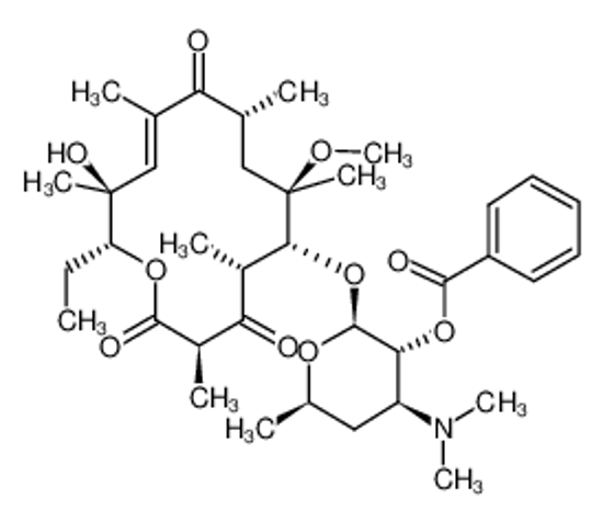 Picture of 3-De[(2,6-dideoxy-3-C-methyl-3-O-methyl-a-L-ribo-hexopyranosyl)oxy]-10,11-didehydro-11-deoxy-6-O-methyl-3-oxo-erythromycin 2'-acetate