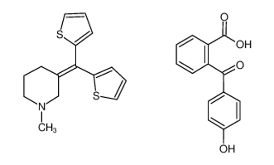 Picture of 3-(dithiophen-2-ylmethylidene)-1-methylpiperidine,2-(4-hydroxybenzoyl)benzoic acid