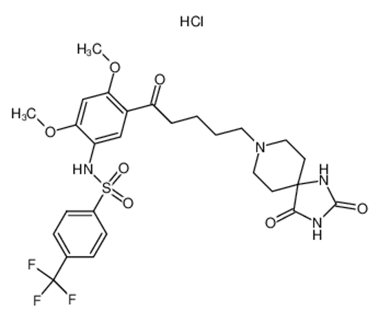 Picture of RS 102221 hydrochloride,8-[5-(2,4-Dimethoxy-5-(4-trifluoromethylphenylsulphonamido)phenyl-5-oxopentyl]-1,3,8-triazaspiro[4.5]decane-2,4-dionehydrochloride