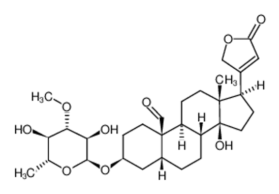 Picture of (3S,5R,8R,9S,10R,13R,14S,17R)-3-[(2R,3S,4R,5S,6S)-3,5-dihydroxy-4-methoxy-6-methyloxan-2-yl]oxy-14-hydroxy-13-methyl-17-(5-oxo-2H-furan-3-yl)-1,2,3,4,5,6,7,8,9,11,12,15,16,17-tetradecahydrocyclopenta[a]phenanthrene-10-carbaldehyde