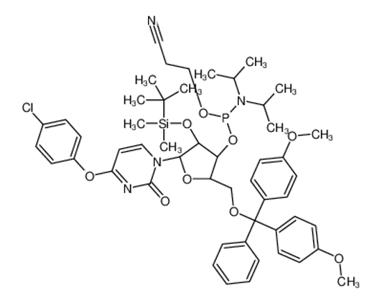 Picture of 1-{5-O-[Bis(4-methoxyphenyl)(phenyl)methyl]-3-O-[(2-cyanoethoxy)( diisopropylamino)phosphino]-2-O-[dimethyl(2-methyl-2-propanyl)sil yl]-β-D-ribofuranosyl}-4-(4-chlorophenoxy)-2(1H)-pyrimidinone