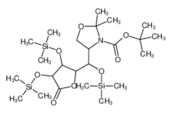 Picture of 2-Methyl-2-propanyl 2,2-dimethyl-4-({5-oxo-3,4-bis[(trimethylsily l)oxy]tetrahydro-2-furanyl}[(trimethylsilyl)oxy]methyl)-1,3-oxazo lidine-3-carboxylate (non-preferred name)