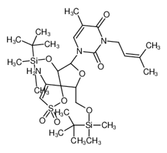 Picture of 1-[(6R,8R,9R)-4-amino-9-[tert-butyl(dimethyl)silyl]oxy-6-[[tert-butyl(dimethyl)silyl]oxymethyl]-2,2-dioxo-1,7-dioxa-2λ<sup>6</sup>-thiaspiro[4.4]non-3-en-8-yl]-5-methyl-3-(3-methylbut-2-enyl)pyrimidine-2,4-dione