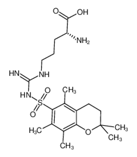 Picture of (2R)-2-amino-5-[[amino-[(2,2,5,7,8-pentamethyl-3,4-dihydrochromen-6-yl)sulfonylamino]methylidene]amino]pentanoic acid